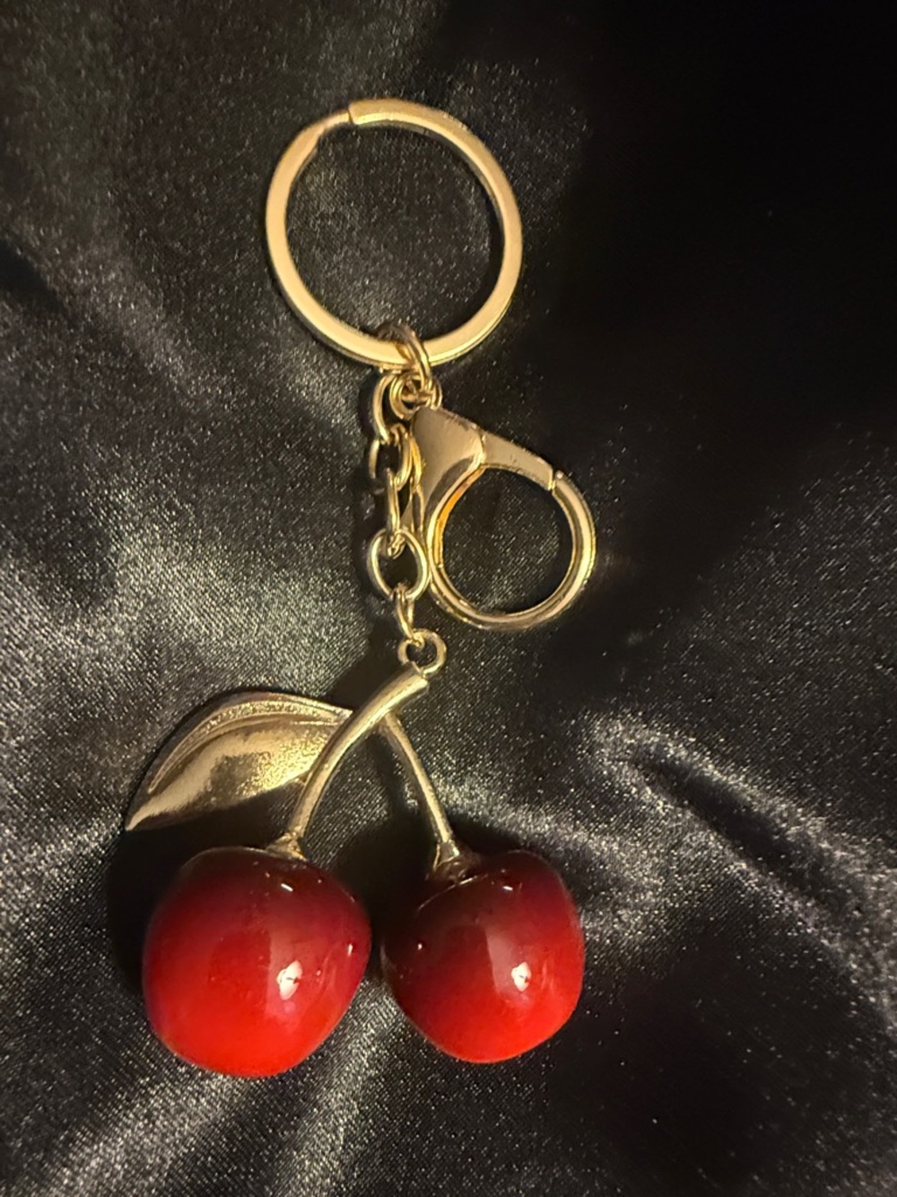 Keychain Charm Gold Cherry - Red Cherry Accent
